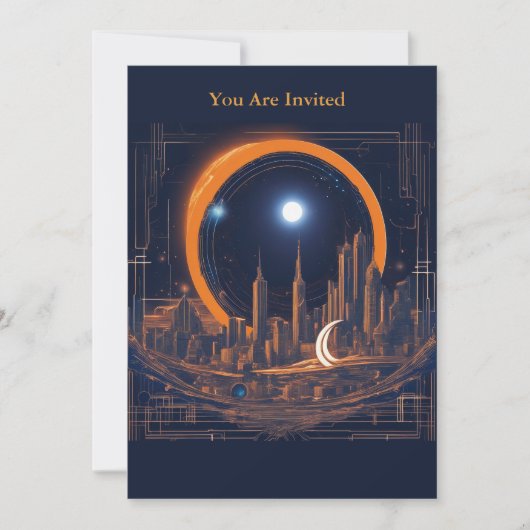 Sonnenstrahlen Party ganz individuell Stadtbild an Einladung (Vorderseite)