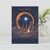 Sonnenstrahlen Party ganz individuell Stadtbild an Einladung (Stehend Vorderseite)