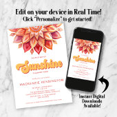 Sonnenstrahlen Pink Yellow Retro Boho Babydusche Einladung