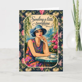 Sonnenstrahlen senden | Vintage-Dame zur Begrüßung Karte