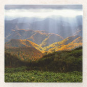 Sonnenstrahlen über den Shirakami-Sanchi-Bergen Glasuntersetzer (Vorderseite)