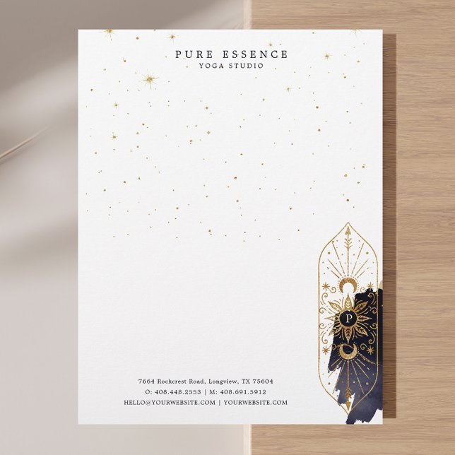 Sonnenstrahlen und dunkle Mondfarben Briefbogen (Holistic Celestial Sun & Moon Dark Ink Monogram Letterhead)