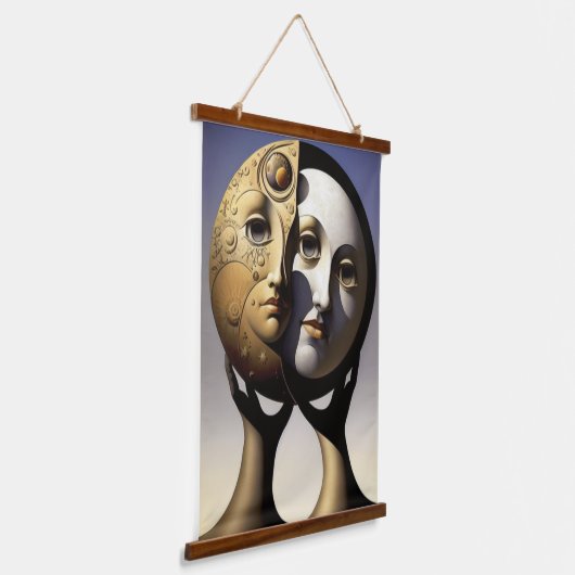 Sonnenstrahlen und Mond-Wandteppiche Wandteppich Mit Holzrahmen (Gewinkelt)