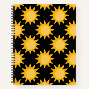 Sonnenstrahlung auf schwarzem Muster Notizblock