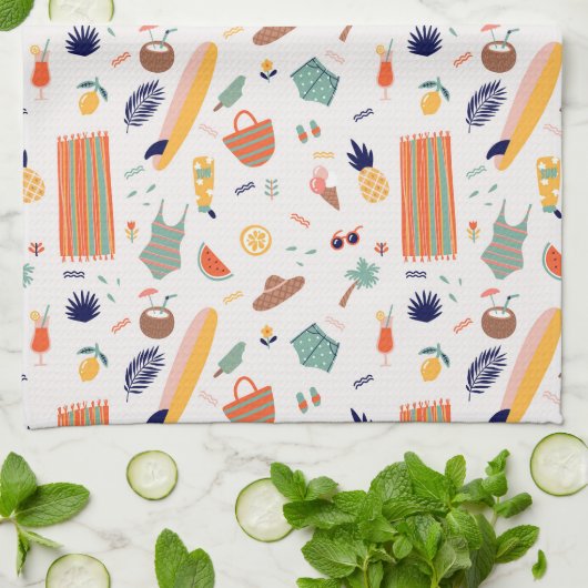 Sonnenstrand Fun Muster Geschirrtuch (Gefaltet)