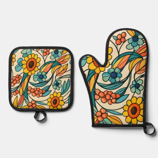 Sonnenstrom Blüte Ofenhandschuh & Topflappen-Set (Vorderseite)