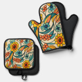 Sonnenstrom Blüte Ofenhandschuh & Topflappen-Set (Vorderseite/Rückseite)