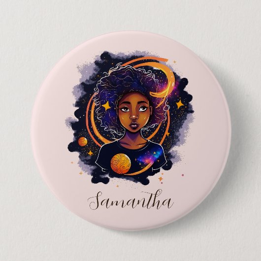 Sonnensystem Afro Woman Button (Vorderseite)