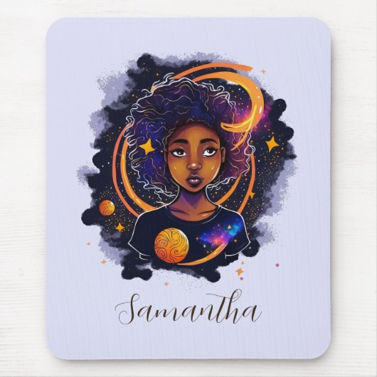 Sonnensystem Afro Woman Mousepad (Vorne)