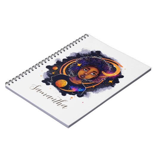 Sonnensystem Afro Woman Notizblock (Linke Seite)