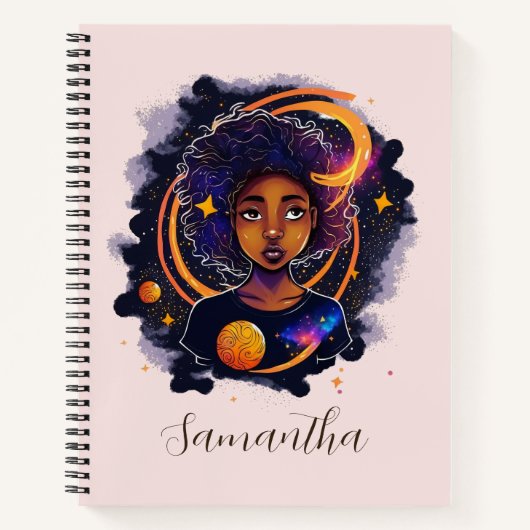 Sonnensystem Afro Woman Notizblock (Vorderseite)