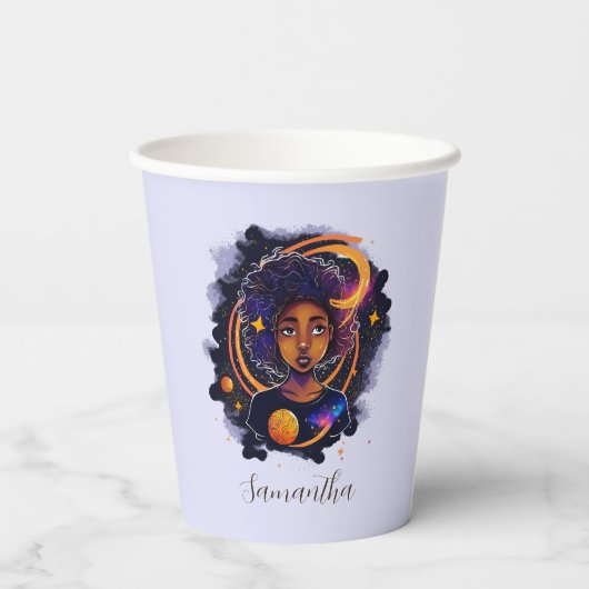 Sonnensystem Afro Woman Pappbecher (Rückseite)