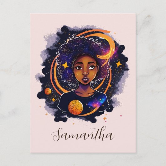 Sonnensystem Afro Woman Postkarte (Vorderseite)