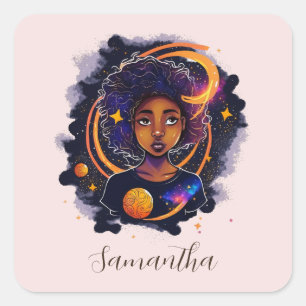 Sonnensystem Afro Woman Quadratischer Aufkleber