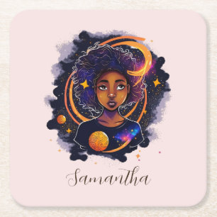 Sonnensystem Afro Woman Rechteckiger Pappuntersetzer