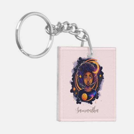 Sonnensystem Afro Woman Schlüsselanhänger (Vorderseite links)