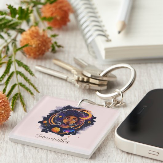Sonnensystem Afro Woman Schlüsselanhänger (Vorderseite rechts)