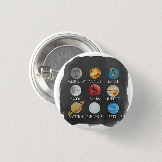 Sonnensystem-Aquarell-Knopf Button (Vorne & Hinten)