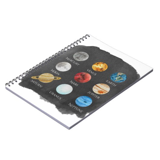 Sonnensystem-Aquarell-Notizbuch Notizblock (Linke Seite)