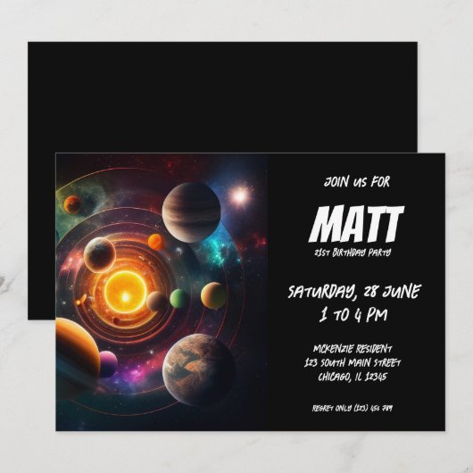 Sonnensystem Einladung (Vorne/Hinten)