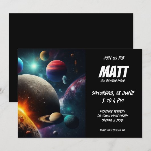 Sonnensystem Einladung (Vorne/Hinten)