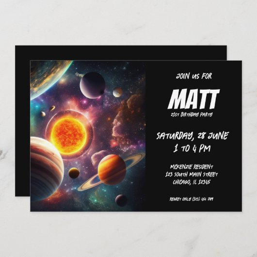 Sonnensystem Einladung (Vorne/Hinten)