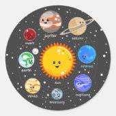 Sonnensystem Kawaii Illustration Sonne und Planete Runder Aufkleber (Vorderseite)
