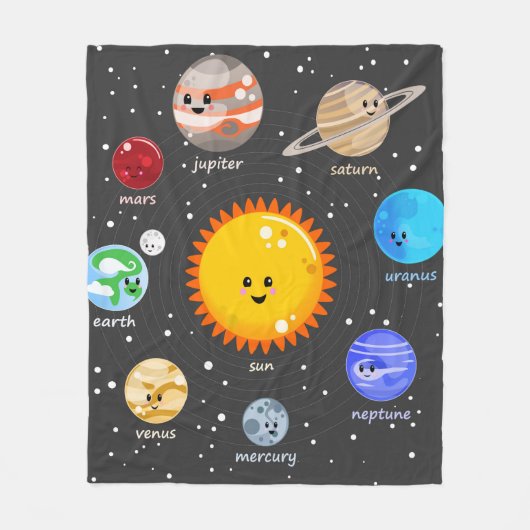 Sonnensystem kawaii Illustrationssonne und Fleecedecke (Vorderseite)