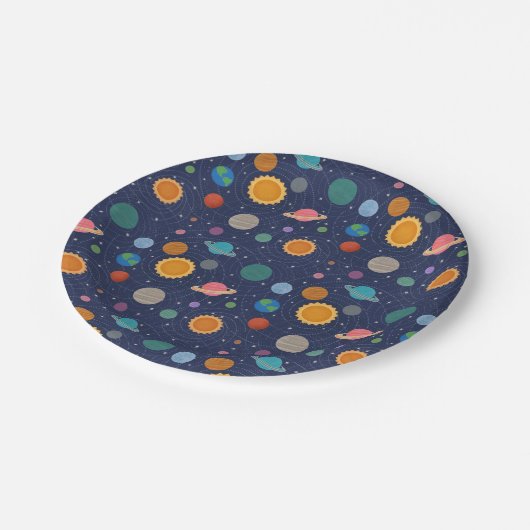 Sonnensystem mit Sonne und Planeten Pappteller (Schrägansicht)