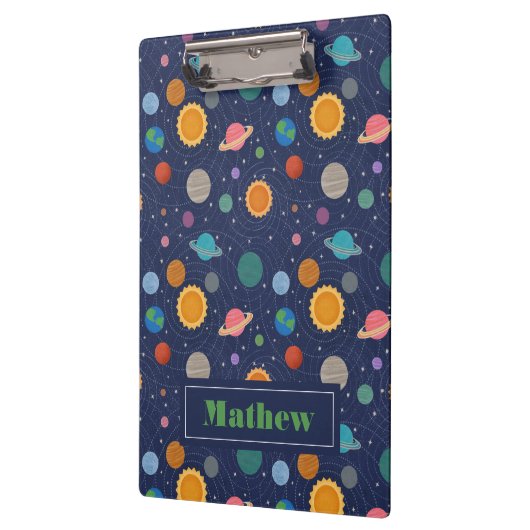 Sonnensystem mit Sonne und Planeten Personalisiert Klemmbrett (Links)