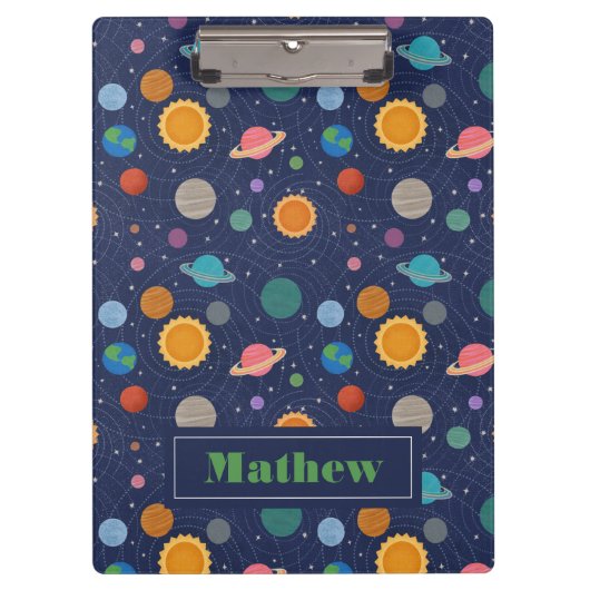 Sonnensystem mit Sonne und Planeten Personalisiert Klemmbrett (Vorderseite)