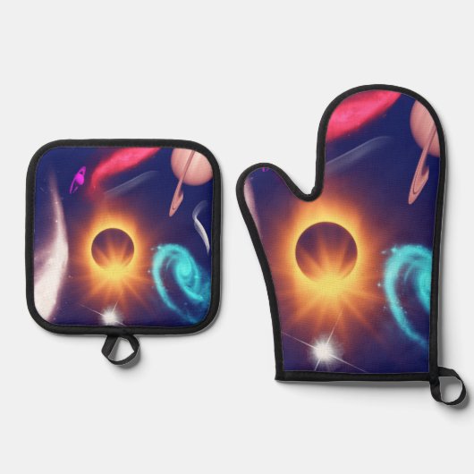 Sonnensystem Ofenhandschuh & Topflappen-Set (Vorderseite)