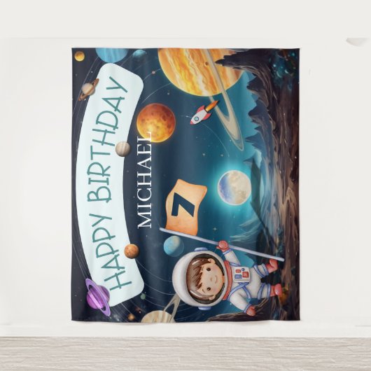 Sonnensystem Weltraumjunge im Hintergrund Wandteppich (Vorderseite)