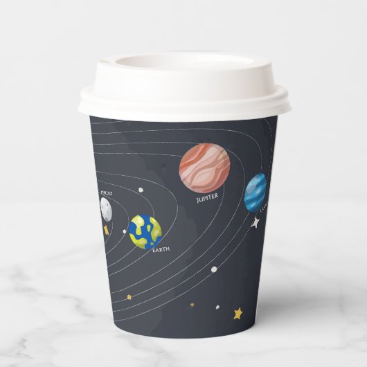 Sonnensystempapierkästen Pappbecher (Rückseite)