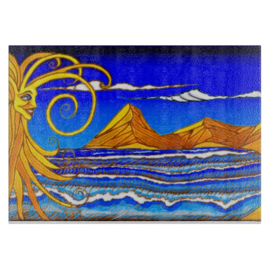 Sonnentag am Strand Aquarellmalerei Schneidebrett (Vorderseite)