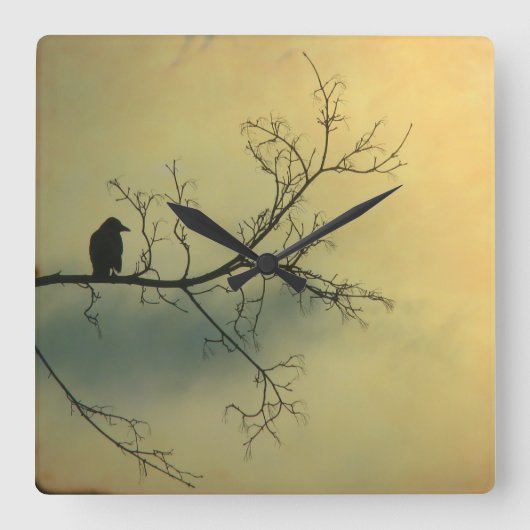 Sonnentag Crow Quadratische Wanduhr (Vorderseite)