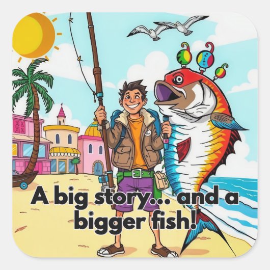 Sonnentag Fischen Adventure Quadratischer Aufkleber (Vorderseite)
