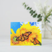 Sonnentag Sonnenblumen und Monarchschmetterlinge Postkarte (Stehend Vorderseite)