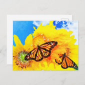 Sonnentag Sonnenblumen und Monarchschmetterlinge Postkarte (Vorne/Hinten)