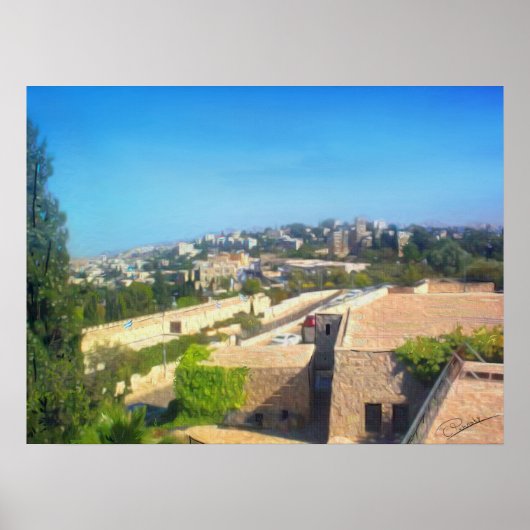 Sonnentag Yemin Moshe View JerIsalem Israel Öl Poster (Vorne)