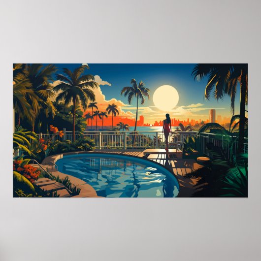 Sonnenterrasse mit Blick auf Miami Beach Poster (Vorne)