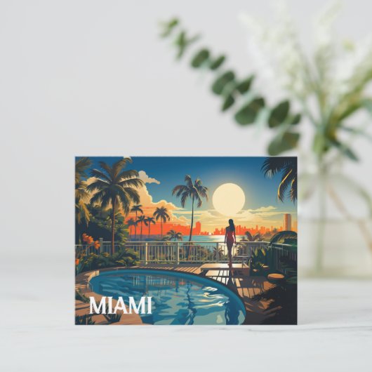Sonnenterrasse mit Blick auf Miami Beach Postkarte (Stehend Vorderseite)