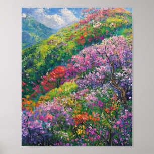 Sonnenüberströmte Wildblumen kaskadieren hinab Poster
