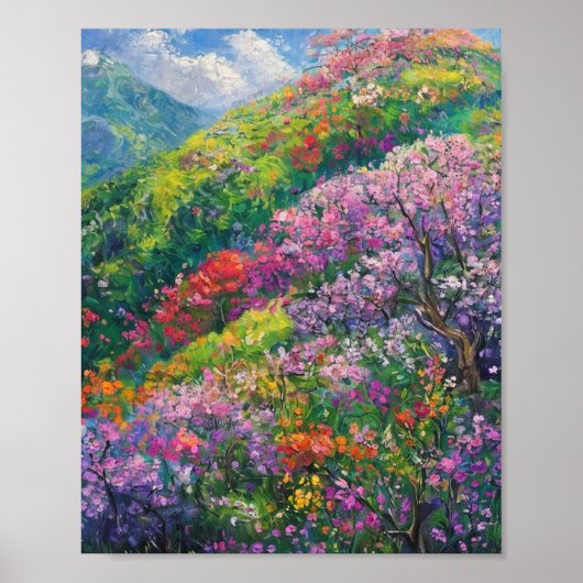 Sonnenüberströmte Wildblumen kaskadieren hinab Poster (Vorne)