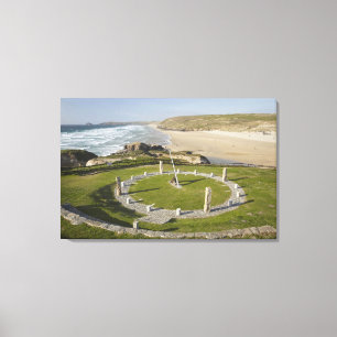 Sonnenuhr und Perran Beach, Perranporth, Cornwall, Leinwanddruck