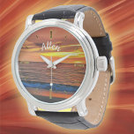 Sonnenuntergang 1577 Leder Armbanduhr<br><div class="desc">Die Malerei "Sunset 1577" Collection Die Vintage Lederuhr der Männer ist ein großformatiges Zeitwerk, das niemals außer Mode kommt. Der klassische Look ist perfekt geeignet für formelle Anlässe oder auch das tägliche Vergnügen. Passen Sie das Gesicht mit Ihrem Text auf diesem Design an, um eine Uhr perfekt auf Ihren Stil...</div>