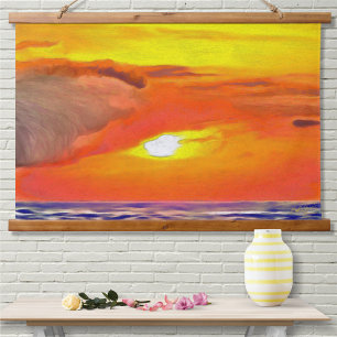 Sonnenuntergang 2443 wandteppich mit holzrahmen