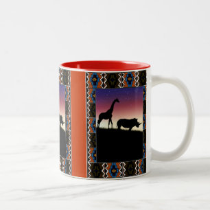 Sonnenuntergang, afrikanische Tiere Zweifarbige Tasse