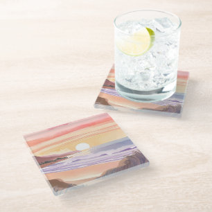 Sonnenuntergang am Blush-Meer   Wasserfarbenmalere Glasuntersetzer