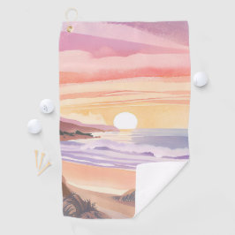 Sonnenuntergang am Blush-Meer | Wasserfarbenmalere Golfhandtuch